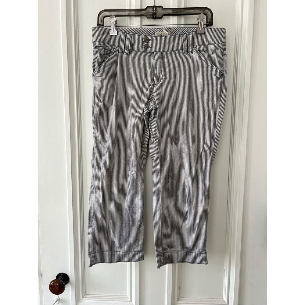 American Eagle beige and blue railroad striped lightweight capri pants 6